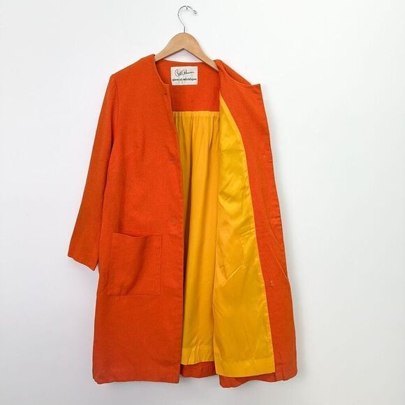 Bill Atkinson Glen of Michigan Women’s Orange Yellow  Button Mod A-line Coat - Picture 2 of 15